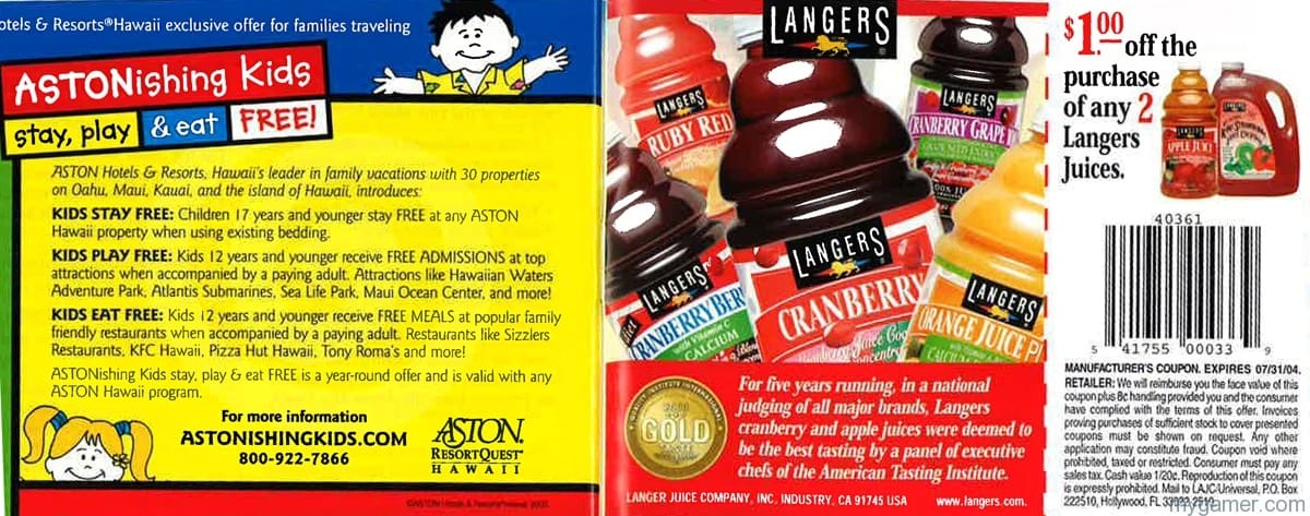 The instruction manual actually contained a coupon for juice and a trip to Hawaii. No, really.