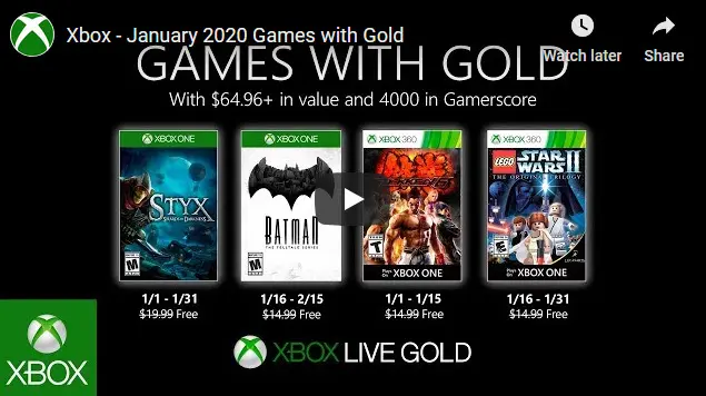 Xbox games with gold Jan 2020