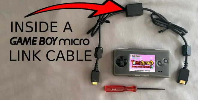 Inside a Gameboy Micro link cable banner