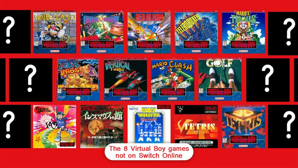 Virtual Boy Switch Online missing games banner