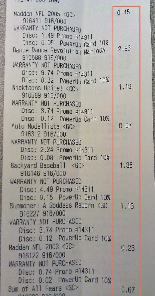GC Sale Reciept Proof that I bought cheap games