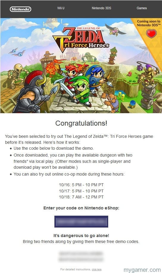 Zelda TriForce Heros Demo Code Pic