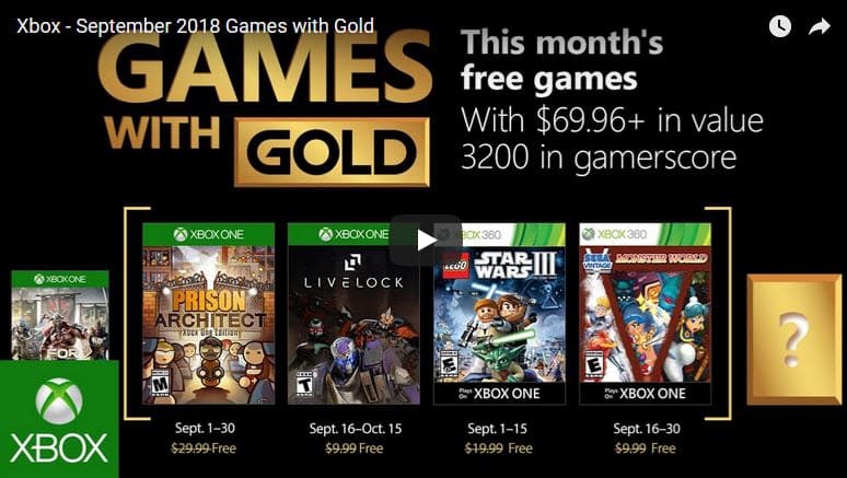Xbox Games with Gold Sept 2018