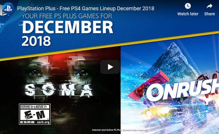 PS Dec 2018 free Sony