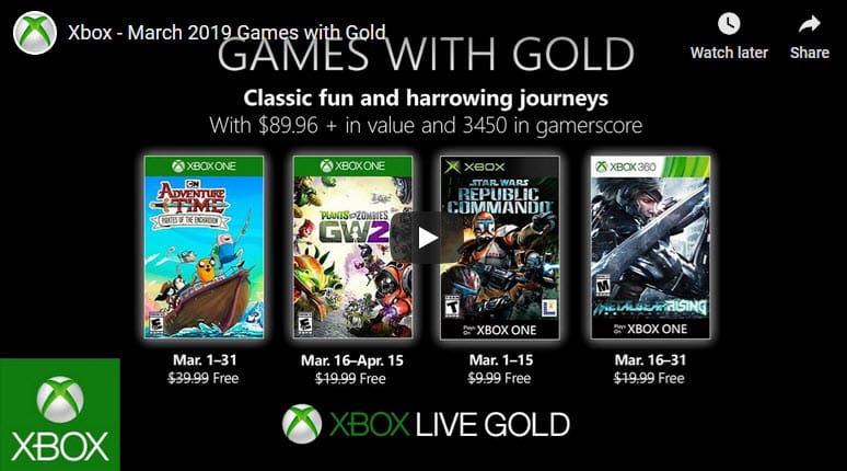 Xbox games with gold March 2019