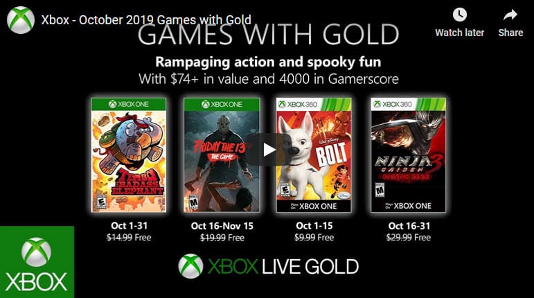 Xbox Games with Gold Oct 2019
