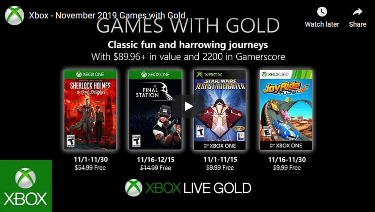 Xbox games with gold Nov 2019