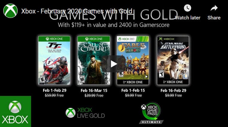 Xbox Games with Gold Feb 2020