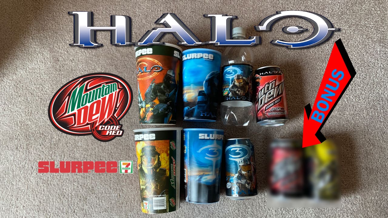 Halo Cups Cans Mnt Dew Slup banner